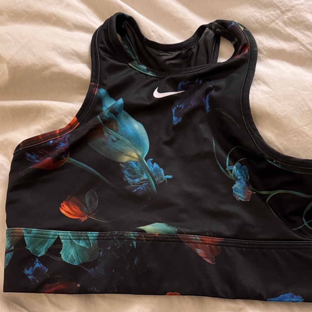NIKE Black Sports Bra with Floral Accents